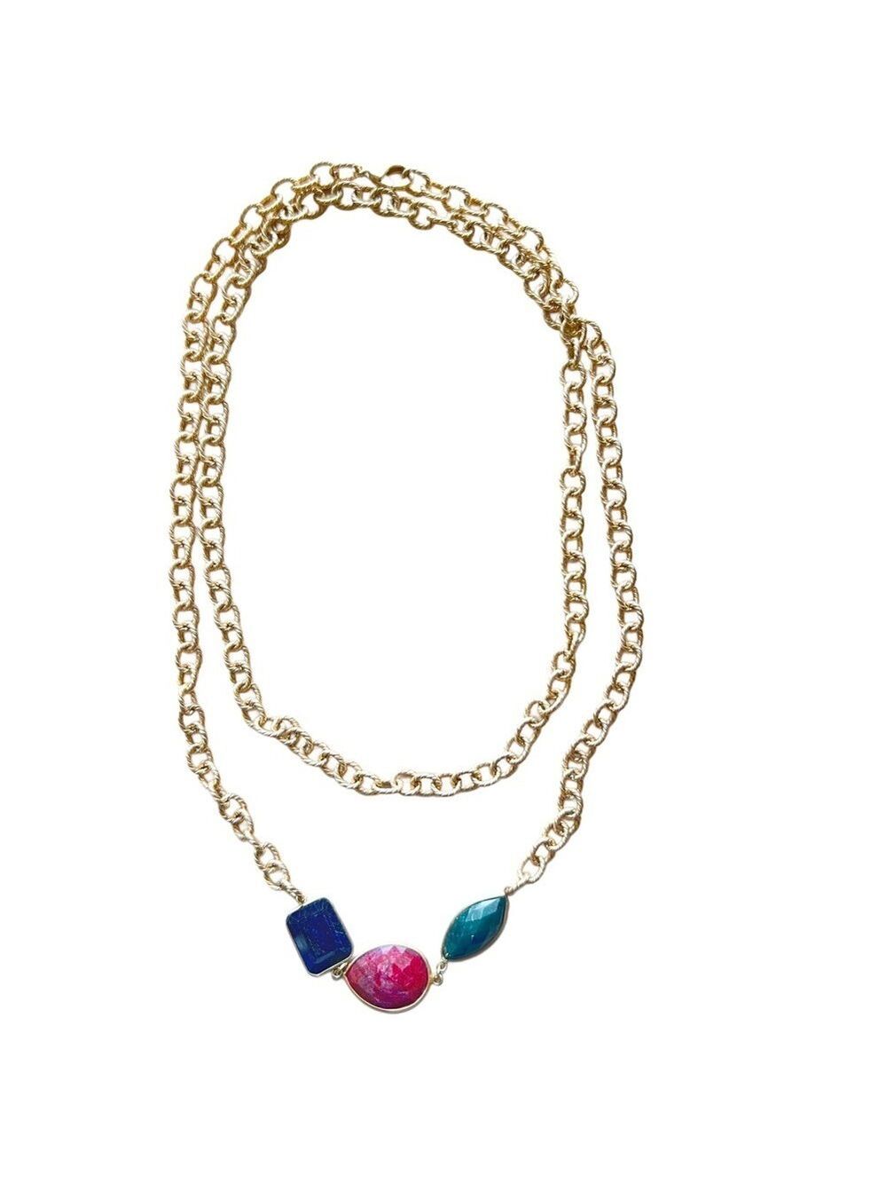 Raw Emerald, Ruby, and Sapphire with Gold Chain Necklace - Vancouver Designer